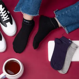 One8 Women Pack Of 3 Pure Cotton Ankle Length Socks-image-52