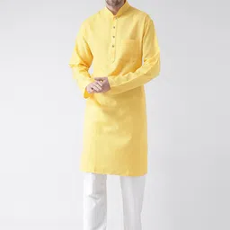 SG LEMAN Men Yellow & White Solid Kurta with Pyjamas-28