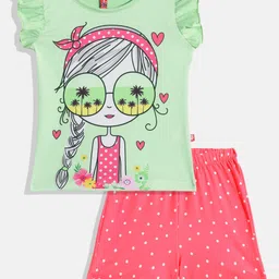 Here&Now X Game Begins Girls Cotton Printed Top with Shorts-image-11