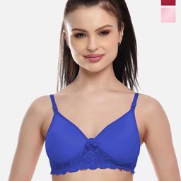 FIMS Blue Pink & Maroon Pack Of 3 Lightly Padded Bra-image-59