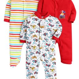 EIO Infants Pack Of 3 Printed Pure Cotton Sleepsuit-image-12