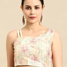 flaher Embroidered Satin Ready To Wear Padded Saree Blouse-image-3