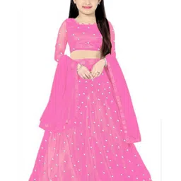 F Plus Fashion Girls Pink Net Semi-Stitched Lehenga Choli-picture-19