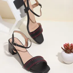 Mast & Harbour Women Black & Maroon Thread-Work Block Heels-image-33