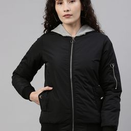 Campus Sutra Women Black Windcheater Outdoor Bomber Jacket-image-48