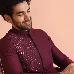 KISAH Men Embellished Regular Fit Mirror work Nehru Jacket-image-96