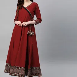 YASH GALLERY Women Maroon Solid Maxi Dress-image-44