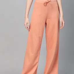 SASSAFRAS Women Peach-Coloured Solid Wide Leg Track Pants-picture-31