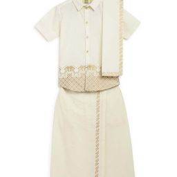 Tiber Taber Boys Cream-Coloured & Gold-Toned Printed Shirt And Vesti-14
