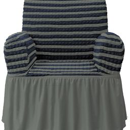 Cortina Grey & Blue Striped 1 Seater Sofa Cover With Skirt-image-43