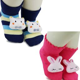 NESKA MODA Kids-Unisex Set Of 2 Ankle Length Cotton Socks-27