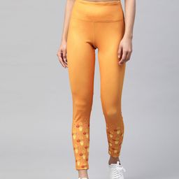 Alcis Women Mustard Yellow Printed Detail High-Rise Tights-image-60