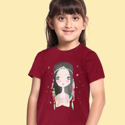 BRATMA Kids Maroon & Peach-Coloured Printed Cotton T-shirt-image-58