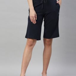 Enamor E044 Mid-Rise Stretch Cotton City Shorts for Women with Zipper Pockets-image-111