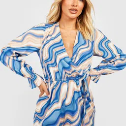 Boohoo Printed Wrap-Style Playsuit-20