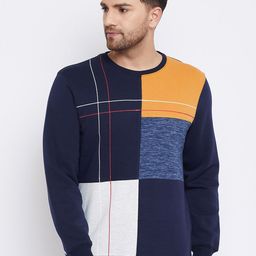 Bishop Cotton Men Navy Blue Colourblocked Sweatshirt-image-102