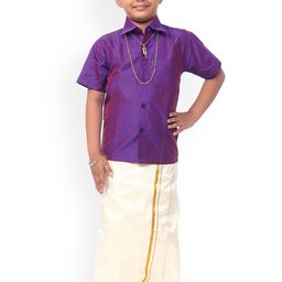 Thangamagan Boys Purple & White Solid Shirt and Veshti-50
