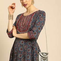 Anouk Women Blue & Maroon Ethnic Motifs Pure Cotton Tiering Anarkali Kurta-picture-49