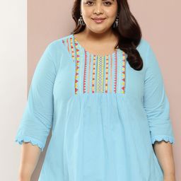 Sztori Plus Size Embroidered Kurti-image-29