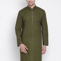 VASTRAMAY Men Olive Green Solid Straight Kurta-picture-45
