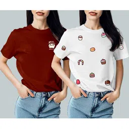 Infirax Women 2 Polo Collar Applique T-shirt-image-34