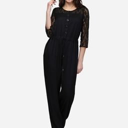 V&M Women Black Solid Lace Basic Jumpsuit-picture-25