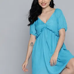 Mast & Harbour Puff Sleeve Ruffled A-Line Mini Dress-picture-42