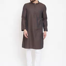 even Men Brown Solid Straight Kurta-image-9