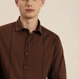 INVICTUS Men Brown Striped Pure Cotton Regular Fit Casual Shirt-image-44
