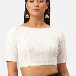 Studio Shringaar White Georgette Chikankari Saree Blouse-picture-48