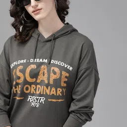 The Roadster Lifestyle Co. Women Charcoal Grey Printed Hooded Sweatshirt-picture-20