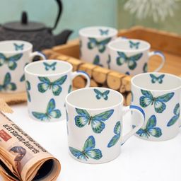 GOODHOMES Set Of 6 White & Blue Printed Bone China Cups Set-image-36