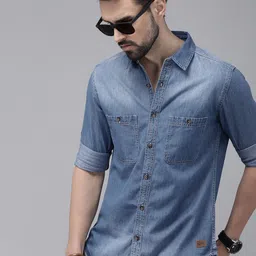 Roadster Men Blue Solid Regular Fit Pure Cotton Casual Shirt-image-76
