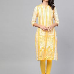 W Women Off-White & Yellow Printed Straight Kurta-image-70