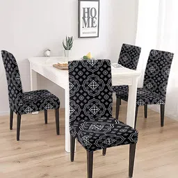 Cortina Set Of 4 Black Printed Fitted Chair Covers-26
