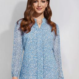 BAESD Floral Printed Mandarin Collar Georgette Shirt Style Top-image-74