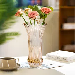 Ekhasa Citrine Yellow Textured Glass Flower Vase-image-3