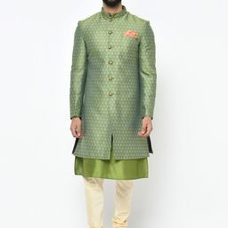 KISAH Men Green Printed Sherwani Set-picture-58