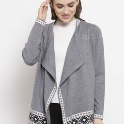 Gipsy Women Grey Solid Front-Open Acrylic Sweater-14