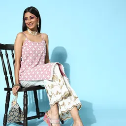 Inddus Women Attractive Rose Georgette Scalloped Edge Kurta-image-59