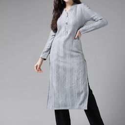 Cayman Women Grey Knitted Striped Winter Kurta-image-30