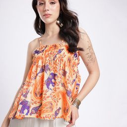 glitchez Paisley Ethnic Print Gathers Detail Empire Top-image-15