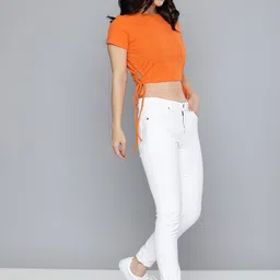 Mast & Harbour Solid Waist Tie-Ups Cut-Out Knitted Regular Crop Top-image-18