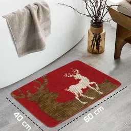 HOKIPO Red & Brown Woven-Design Premium Anti-Slip Bath Mat-46