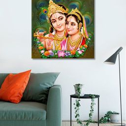 999Store Green & Pink Radha Krishnan Canvas Wall Art-15