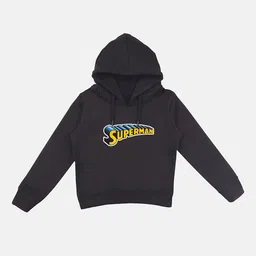 YK Justice League Boys Black Superman Print Hooded Sweatshirt With Attached Face Covering-17
