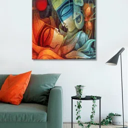 999Store Orange & Blue Modern Radha Krishna Mural Wall Painting-47