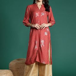 Sangria Floral Print Straight Kurta-33