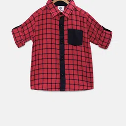 TONYBOY Boys Red & Black Regular Fit Checked Casual Shirt-image-105