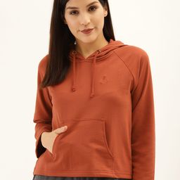 Laabha Women Rust Brown Solid Hooded Sweatshirt-9